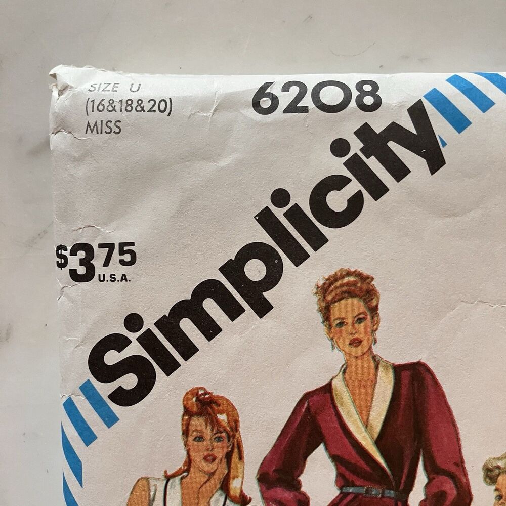 Simplicity 6208 V Neck Wrap Dress Pockets Collar Misses Sz 16 18 20 Pattern Cut - Picture 2 of 9